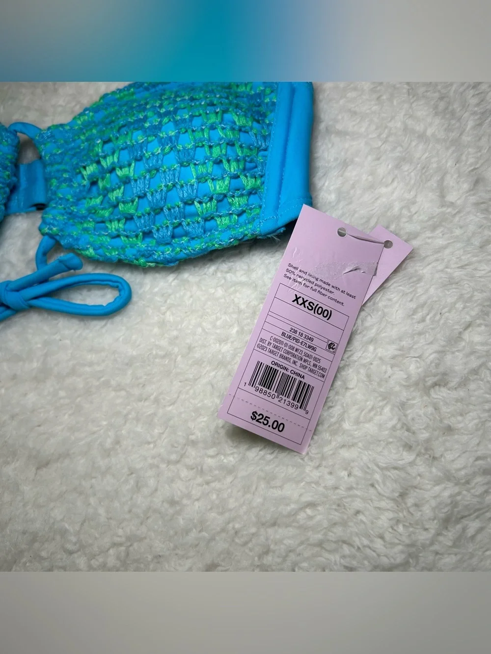 Wild Fable Women’s Blue & Green Crochet Bandeau Bikini Top XXS NEW